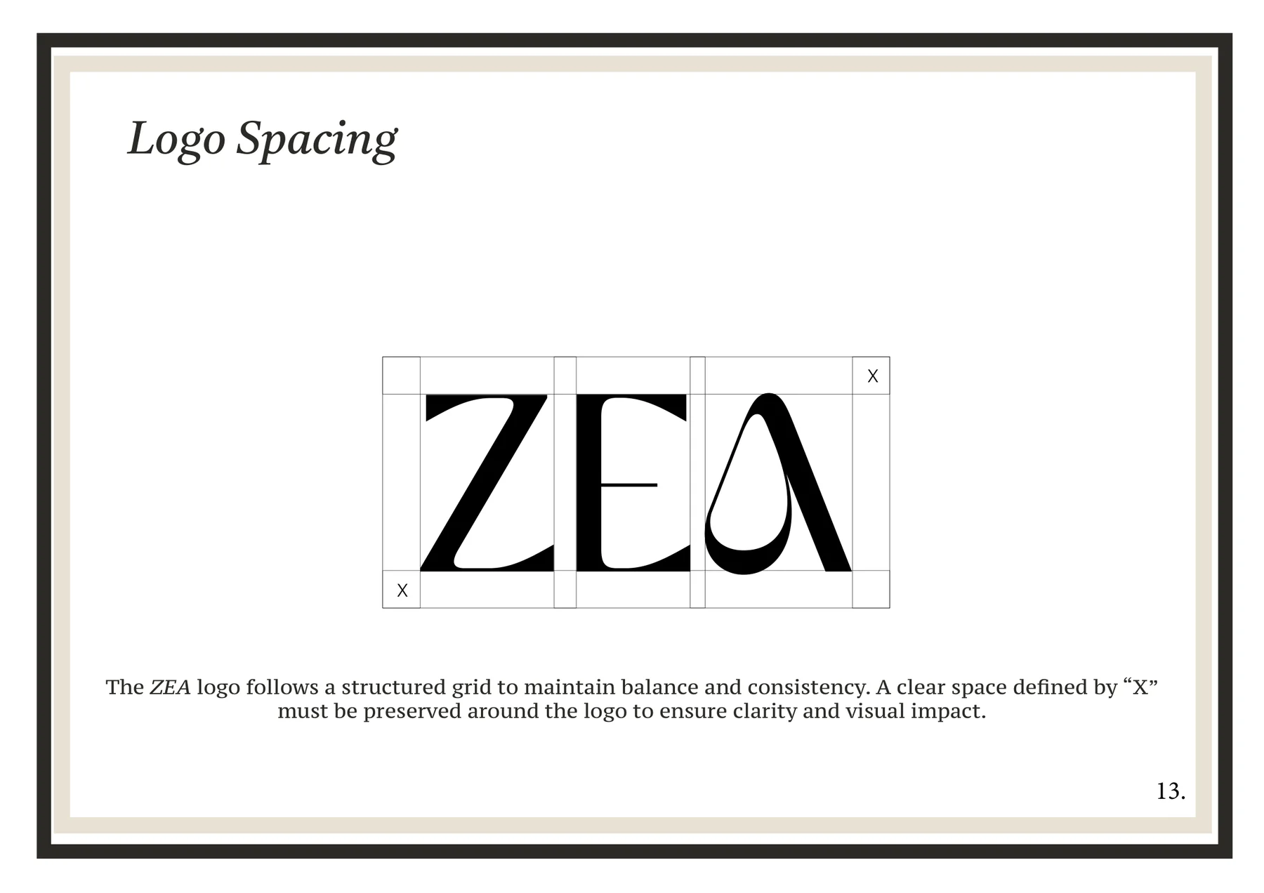 ZEA wordmark with a spacing guide